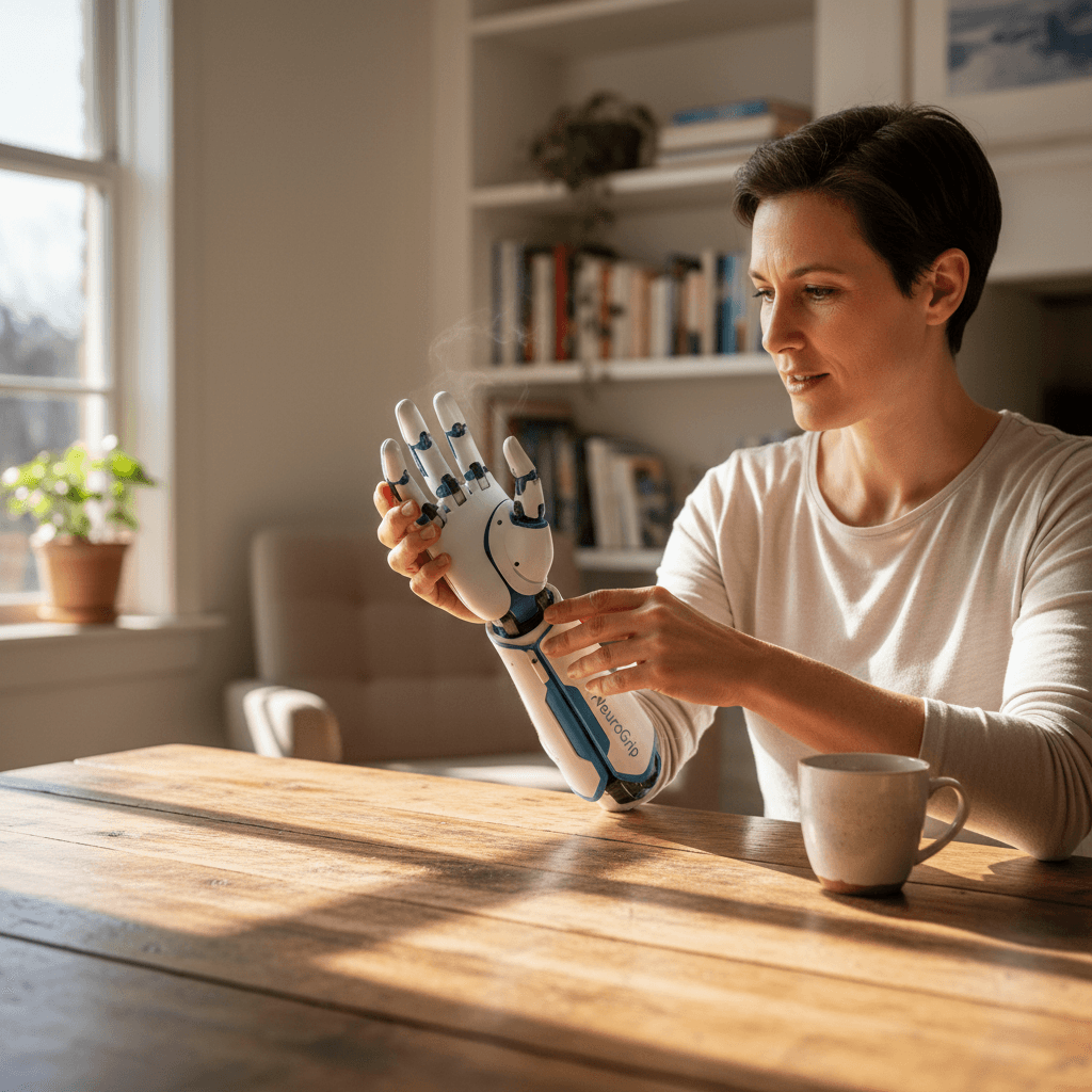 User setting up NeuroGrip at home independently