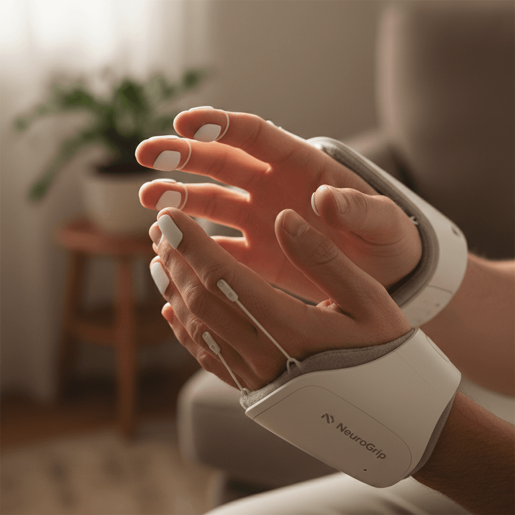 Stroke survivor using NeuroGrip at home